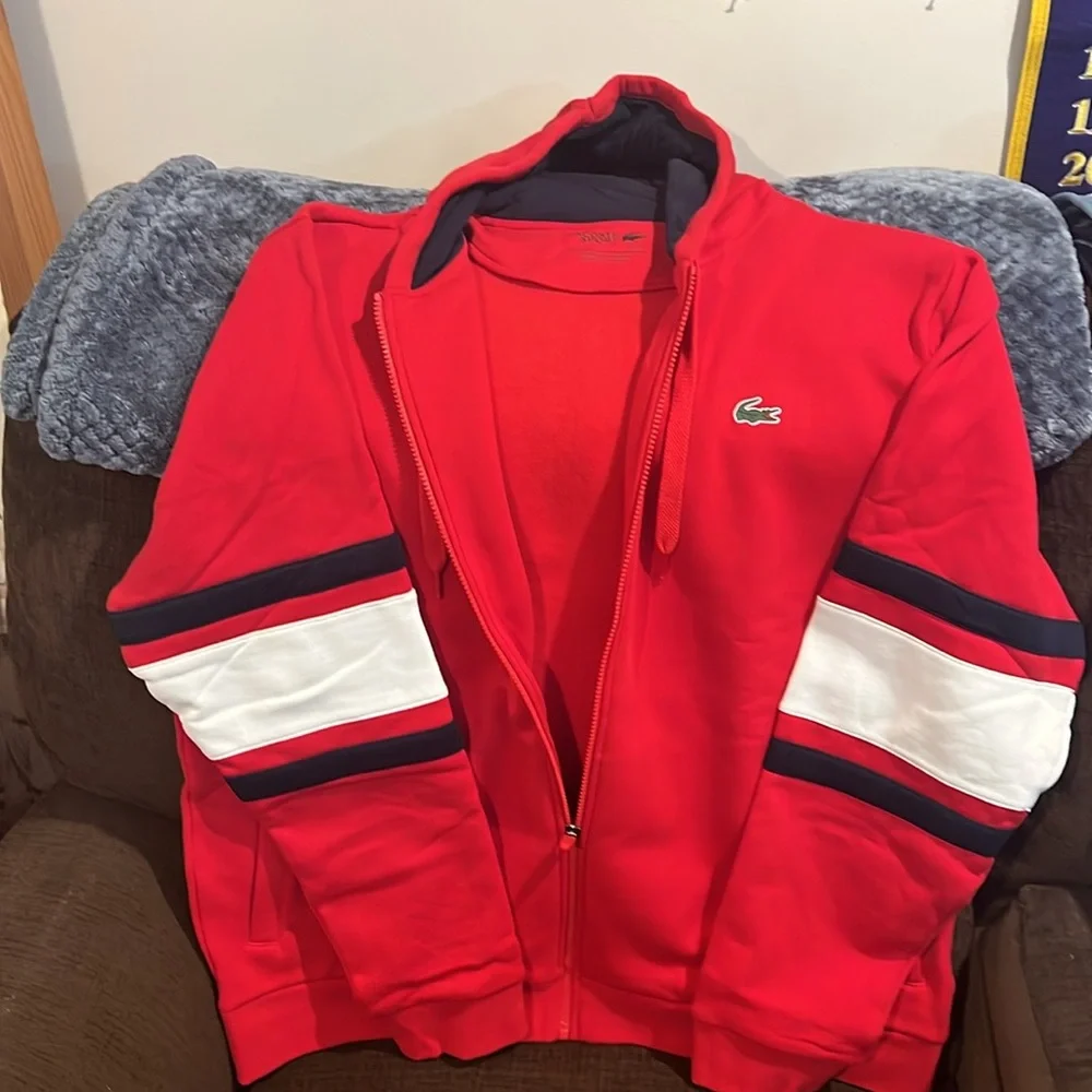 Lacoste Red Zip-Up Hoodie - Picture 4 of 7